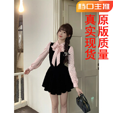 批发越韩小鱼 丝绒黑巧 法式<b class='q'>连衣裙</b>2025秋富家千金高级感波点<b class='q'>假两件</b>裙
