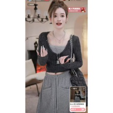 批发LLU李春季新款<b class='q'>假两件</b>针织衫打底衫显瘦修身 +长裤