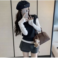 批发韩系早秋穿搭一整套气质高级感针织背心<b class='q'>打底</b>衫百搭<b class='q'>裙裤</b>宽松皮衣潮