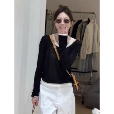 批发韩系灰色假两件长袖T恤女2025秋季新款<b class='q'>拼接</b>露肩打底衫上衣➕裤子