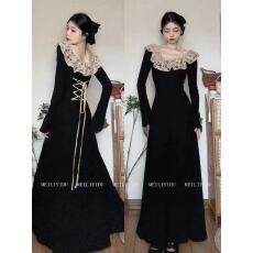 批发法式<b class='q'>赫本</b><b class='q'>风</b>黑色长袖连衣裙子女早秋季2025新款巨好看气质长裙