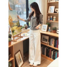 批发超火穿搭一整套学院风海军领撞色针织上衣阔腿裤两件套装秋季