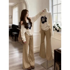 批发韩系巨好看<b class='q'>不规则</b>斜肩<b class='q'>针织衫</b>毛衣女2025秋季新款直筒阔腿裤两件套