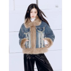 批发PUNCH原创设计毛绒拼接渐变水洗牛仔短外套<b class='q'>秋</b>冬女