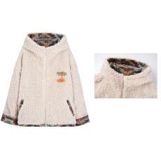 批发HUIERMAN/慧尔曼正反两穿复古慵懒风连帽厚外套+胸针