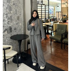 批发Liixu秋<b class='q'>冬</b>新款小香风毛呢外套阔腿裤时尚套装两件套