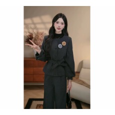 批发加棉加厚绵羊毛醋酸混纺显瘦毛呢外套+窄版裤子套装2025年<b class='q'>冬</b>季