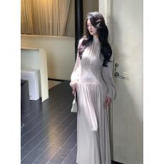 批发从一时刻 法式气质半高领褶皱长袖<b class='q'>连衣裙</b>新款收腰显瘦泡泡袖长裙