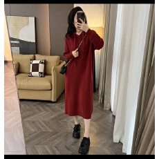 批发韩国<b class='q'>东大门</b>时尚新款冬季通勤风休闲长袖净色针织连帽抽绳<b class='q'>连衣裙</b>女