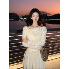 批发木子李的李暮纱雪缕法式长袖针织<b class='q'>蕾丝</b>拼接上衣垂感半身裙<b class='q'>套装</b>