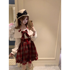 批发森女系原创想去海边 暖色圣诞 <b class='q'>可爱</b>甜美一字肩红格子<b class='q'>连衣裙</b>