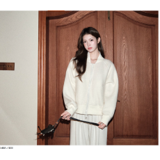 批发混纺廓形立领外套休闲宽松绒感开衫<b class='q'>棒球</b>服女秋冬