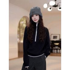 批发YANYAN高领半拉链毛衣女秋冬慵懒风长袖<b class='q'>针织</b>衫