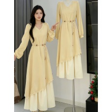 批发法式温柔风长袖<b class='q'>连衣裙</b>女2025秋冬新款千金感气质小众独特漂亮裙子