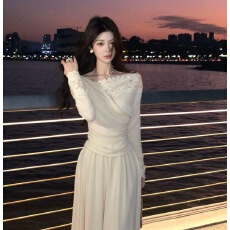 批发木子李的李暮纱雪缕法式长袖针织<b class='q'>蕾丝</b>拼接上衣垂感<b class='q'>半身裙</b>套装