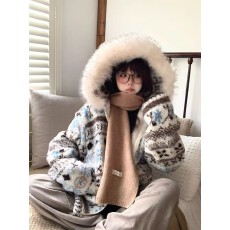 批发费尔岛美式复古羊羔绒加绒加厚外套女宽松2025年新款冬季保暖<b class='q'>棉衣</b>