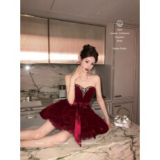 批发Catyears猫年 罗曼蒂克~圣诞主题小礼裙 复古红丝绒<b class='q'>连衣裙</b>+腰封