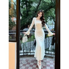 批发凌茜恣禾恋空国风新中式紫杏色蕾丝裙温婉优雅修身显瘦气质裙子