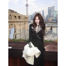 批发吃绿色菜小姐 12.16法式蕾丝蝴蝶结系带收腰针织<b class='q'>连衣裙</b>