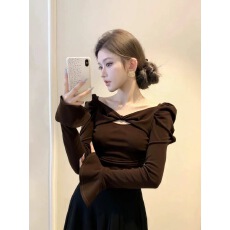 批发高端小资小上衣2025轻奢高级感法式气质职业蝴蝶结镂空咖色打底衫