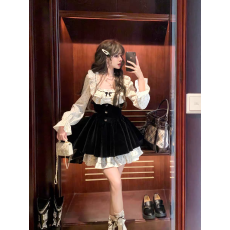 批发一个叁古堡千金 法式少女<b class='q'>连衣裙</b>波点高级千金假两件