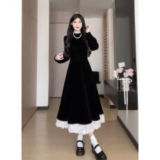 批发不掉色松本丧丧公主丝绒裙拼接<b class='q'>连衣裙</b>冬季A字裙短裙显瘦收腰