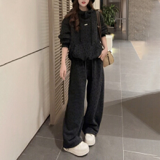 批发时尚套装秋冬2025新款复古减龄连帽卫衣直筒休闲<b class='q'>裤</b>两件套装