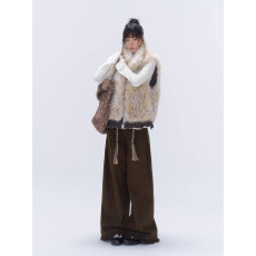 批发chaoschaos双面穿 环保皮草时髦豹纹拼接花边保暖<b class='q'>马甲</b>上衣外套