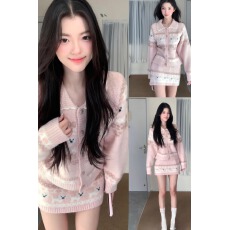 批发秋冬季2025新款<b class='q'>连衣裙</b>子新年粉色系穿搭一整套<b class='q'>两件套</b>装女针织毛衣