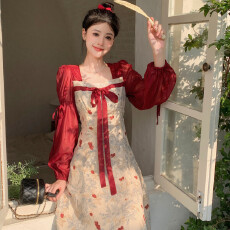 批发浮玉枝意新中式撞色天丝皱印花<b class='q'>连衣裙</b>改良汉服裙2026春季新款