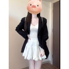 批发高级感黑色西装外套韩系小众风设计感纯欲风小吊带<b class='q'>白色</b>蓬蓬裙套装