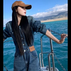 批发美式时髦水洗复古连衣裤2025秋季新款<b class='q'>长袖</b>牛仔连体长裤