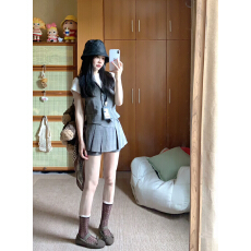 批发辣妹性感<b class='q'>千鸟格</b>纹马甲中低腰压皱百褶裙半身裙裤短裙<b class='q'>套装</b>