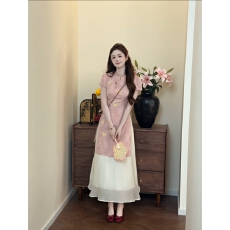 批发小蜻蜓蜻蜓<b class='q'>印花</b>新中式旗袍夏新品假两件<b class='q'>连衣裙</b>子