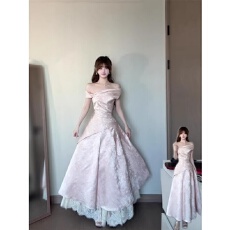 批发法式连衣<b class='q'>裙</b>女重工提花一字肩订婚<b class='q'>礼服</b>成人礼party轻礼<b class='q'>裙</b>生日<b class='q'>裙</b>子