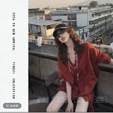 批发颖子定制罗马假日休闲风简约纯色衬衫设计感绑带不规则短裙