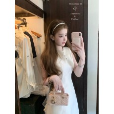 批发迟伞伞26/ss 初夏耳语 jory*后背系纱白色无袖<b class='q'>背心裙</b>气质收腰短裙