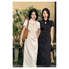 批发鹭青一原创清光调重工提花<b class='q'>旗袍</b>裙女夏季国风<b class='q'>改良</b>新中式连衣裙