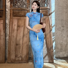 批发凌茜恣禾璃花新中式碎花改良旗袍<b class='q'>连衣裙</b>女春夏国风<b class='q'>镂空</b>长裙