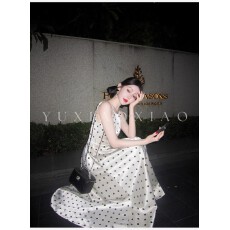 批发法式气质高级飘逸光泽感波点高腰无袖A字轻<b class='q'>礼服</b>2026夏新款连衣<b class='q'>裙</b>