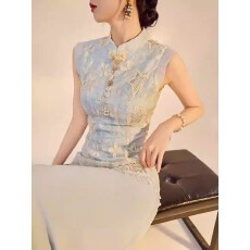 批发新中式轻国风版气质高级桃花刺绣旗袍裙修身开叉<b class='q'>性感</b><b class='q'>连衣裙</b>