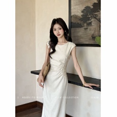 批发菜菜 法式气质连衣裙女夏季收腰显瘦高级感短袖<b class='q'>长裙</b>