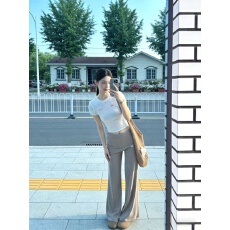 批发露思同款屁帘微喇<b class='q'>裤</b>显瘦慵懒风喇叭<b class='q'>裤</b>+<b class='q'>圆领</b>短袖波点印花<b class='q'>t</b><b class='q'>恤</b>两件套