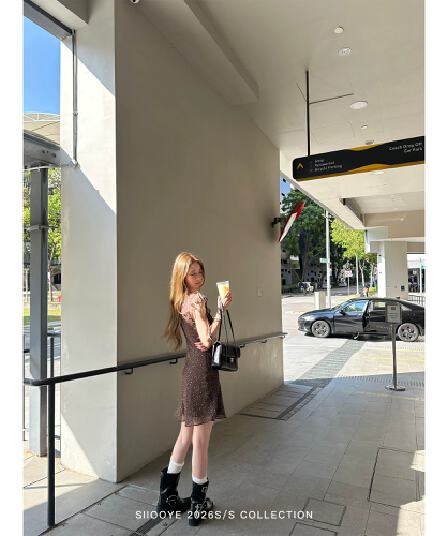 siiooye 모카 vibe 커피 색상 펌프 로프 꽃무늬 치마 슬립 여성 드레스 여름 작은 대중 허리 수축 미니 스커트 롱 스커트