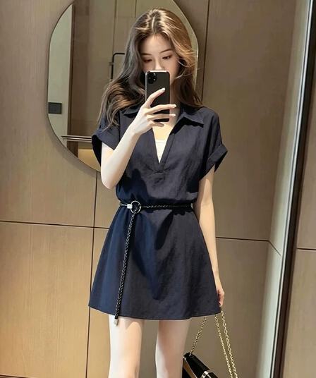 페이크 레이어드 폴로 칼라 반팔 여성 드레스 2026 년 여름 새로운 패션 캐주얼 다용도 디자인 센스 짧은 치마