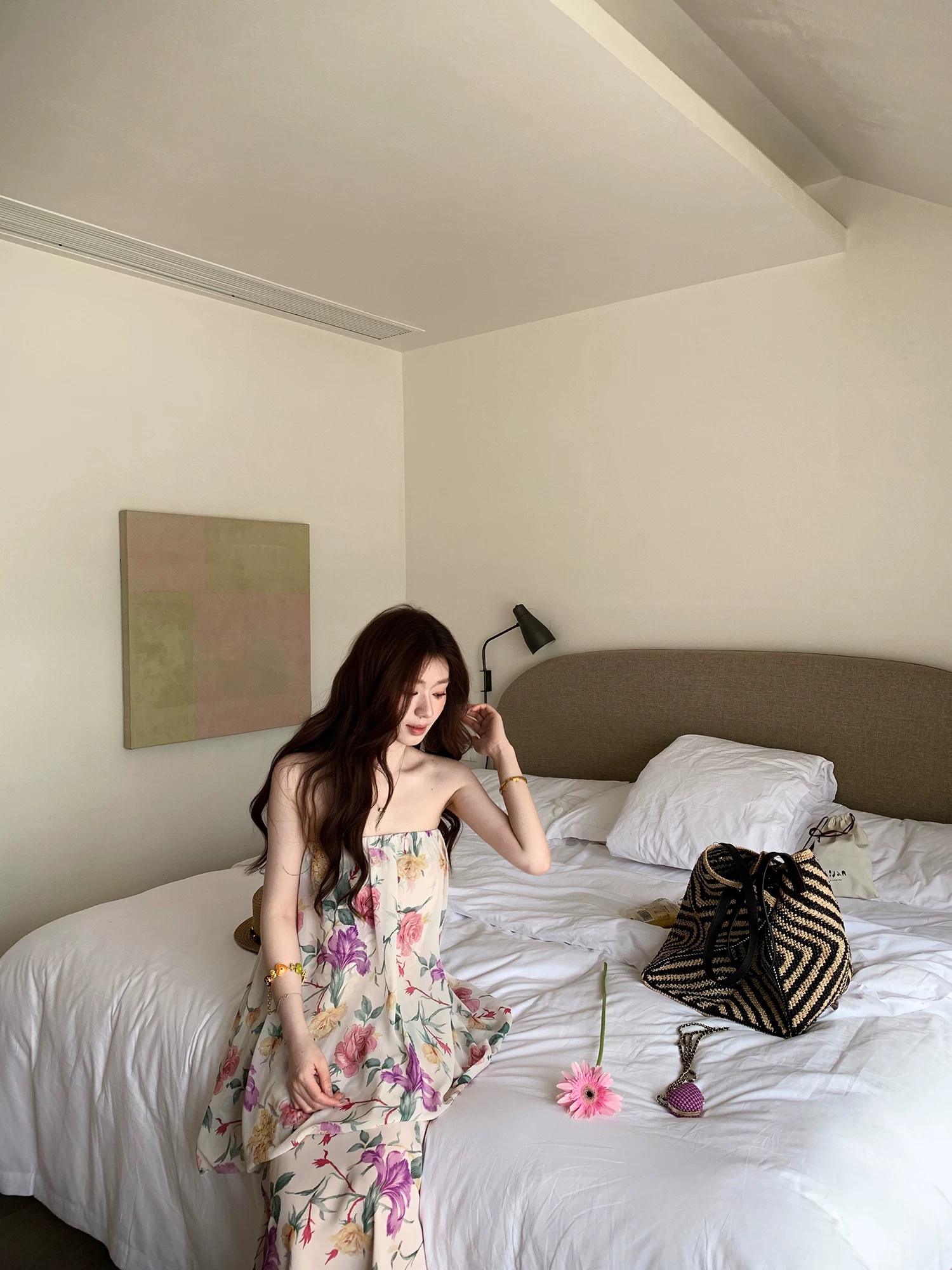 sya 크 사이 작은 웨스트 모네 정원 레트로 꽃무늬 튜브탑 세트 여성 여름 부드러운 인어 꼬리 반 스커트 투피스 세트