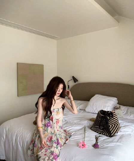 sya 크 사이 작은 웨스트 모네 정원 레트로 꽃무늬 튜브탑 세트 여성 여름 부드러운 인어 꼬리 반 스커트 투피스 세트
