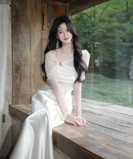 하나부터 순간 디자인 센스 비스듬한 어깨 금속 버클 새틴 롱 스커트 허리 수축 인어 꼬리 고급 센스 빛 럭셔리 예복 롱 스커트