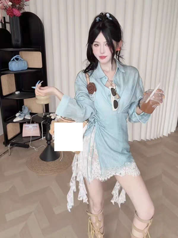 ng dayu 도쿄 잡지 직접 만든 프랑스식 레이스 방귀 커튼 스트랩 셔츠 레이스 레이스 미니 스커트