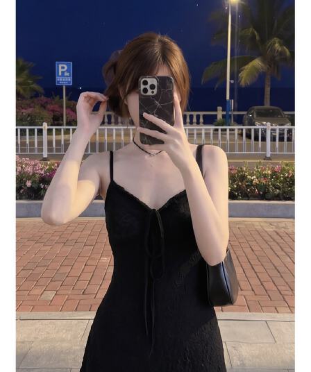 웨이 팬 모니카 레트로 휴가 질감 슬립 여성 드레스 허리 수축 슬림해 보이는 한 마디 미니 스커트